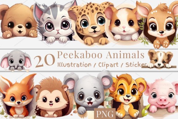 20 Cute Peekaboo Animal Clipart, 1S-3: A Whimsical Design Toolkit
