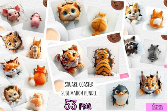 3D Animal Broken Wall Square Coaster Design Files