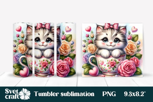 Adorable Cat & Flower Tumbler Wrap for Sublimation Projects