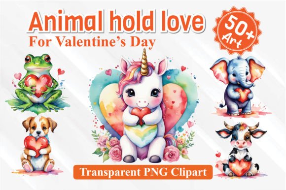 Animal Holding a Love Watercolor Art: Whimsical Design Assets