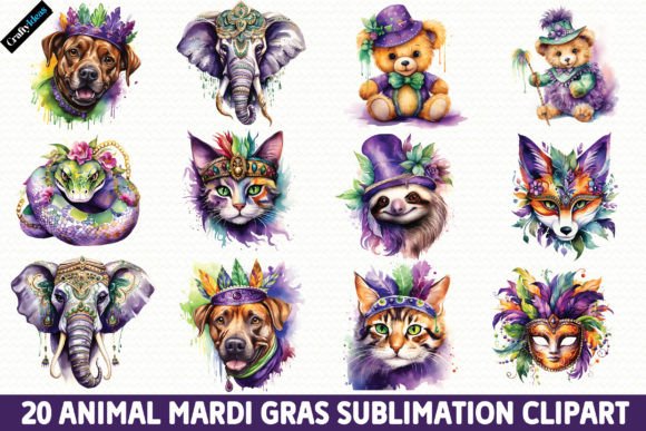Animal Mardi Gras Sublimation Clipart: Festive & Versatile Design Assets