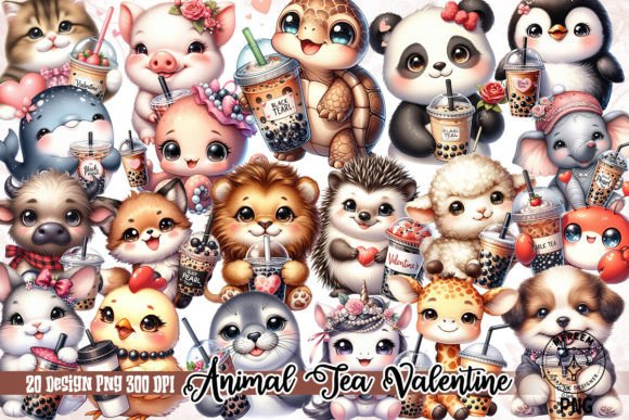 Cute Animal Boba Tea Valentine Clipart: A Playful Asset for Modern Design