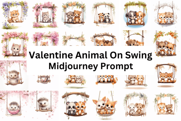Cute Valentine Animal on Swing Clipart: A Designer's Delight