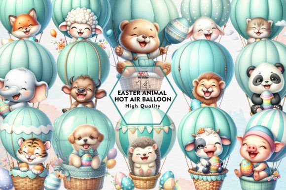 Easter Animal Hot Air Balloon Clipart: Charming Design Assets
