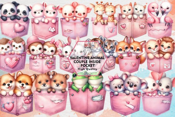 Valentine Animal Couple Inside Pocket: A Whimsical Design Asset