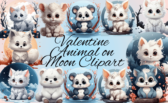 Valentine Animal on Moon Clipart: Whimsical Charm for Your Creations