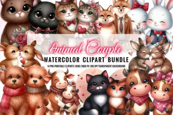 Valentine Romantic Animal Couple Clipart: A Designer's Cozy Toolkit